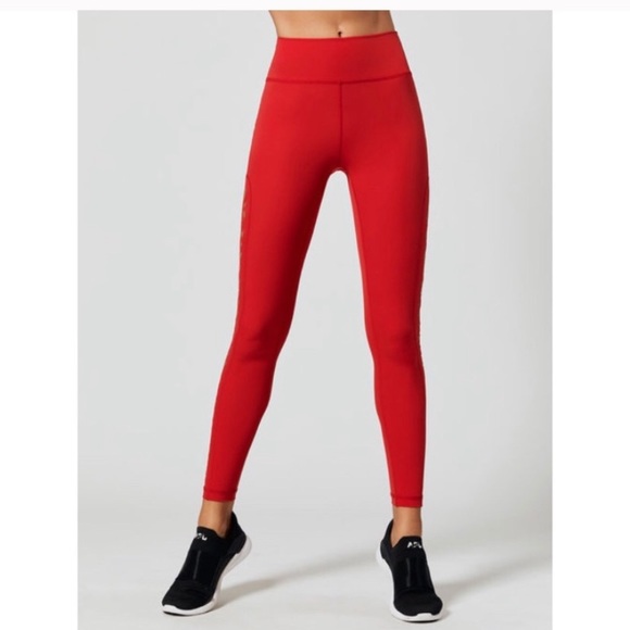 NWOT GIGI C CARBON38 BRAND STRETCH BODYCON RED LASER CUT OUT WORKOUT LEGGING M S - Picture 14 of 16